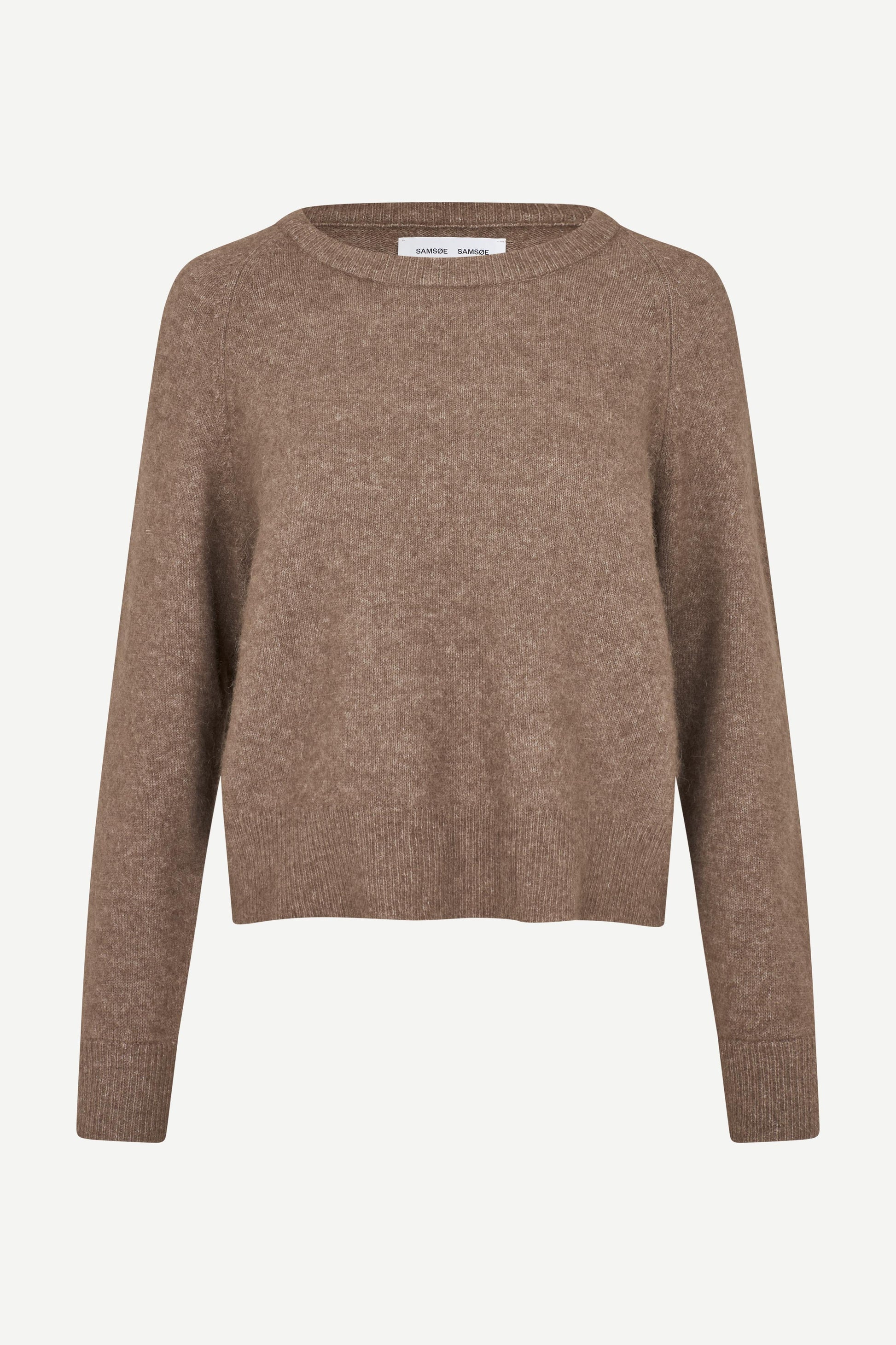 Brown o neck wool jumper with rib detailing and long sleeves