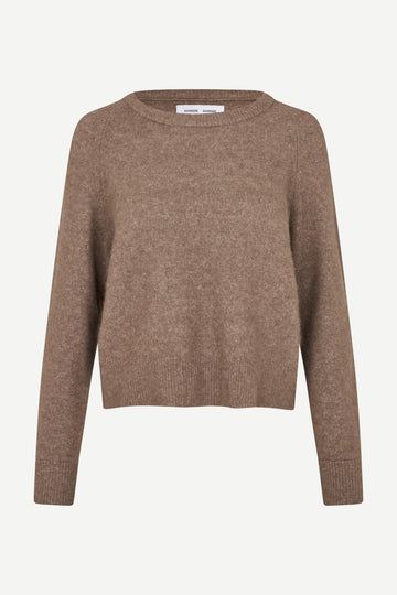 Brown o neck wool jumper with rib detailing and long sleeves