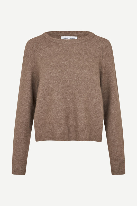 Brown o neck wool jumper with rib detailing and long sleeves