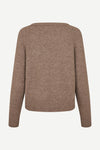 Brown o neck wool jumper with rib detailing and long sleeves rear view 