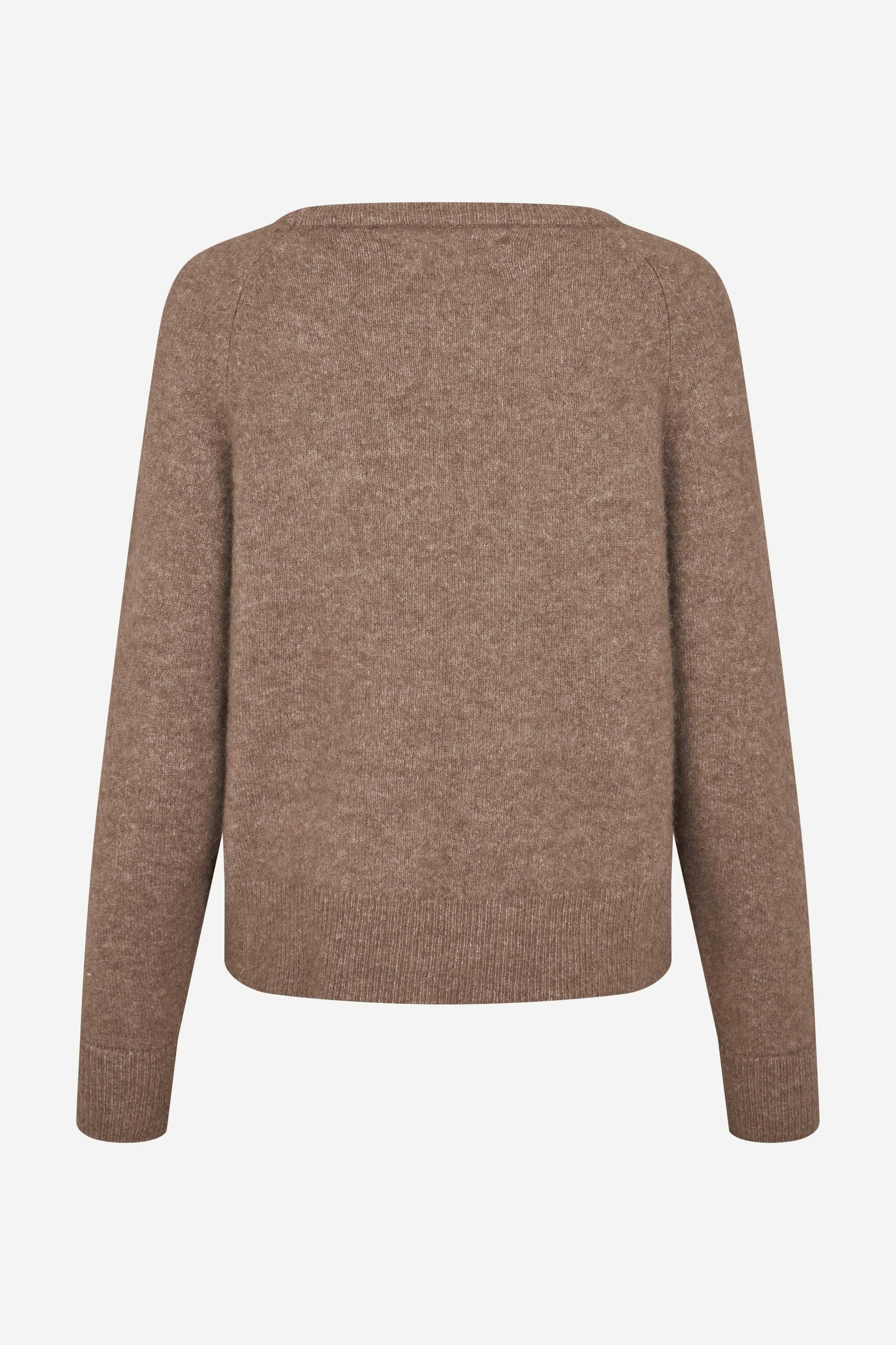 Brown o neck wool jumper with rib detailing and long sleeves rear view 