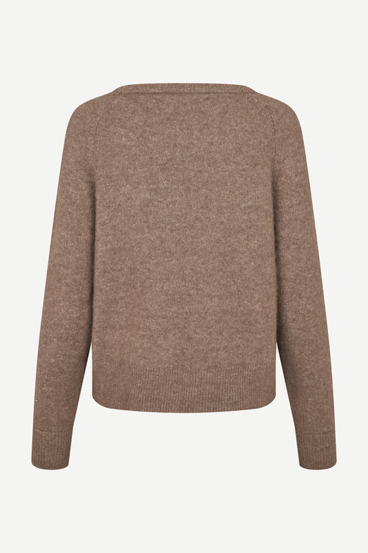 Brown o neck wool jumper with rib detailing and long sleeves rear view 
