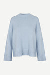 light blue round neck jumper with rib detailing and boxy fit