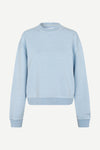 light blue round neck cotton jumper with rib detailing