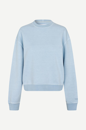 light blue round neck cotton jumper with rib detailing