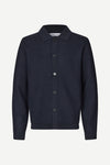 navy wool cardigan with classic collar 