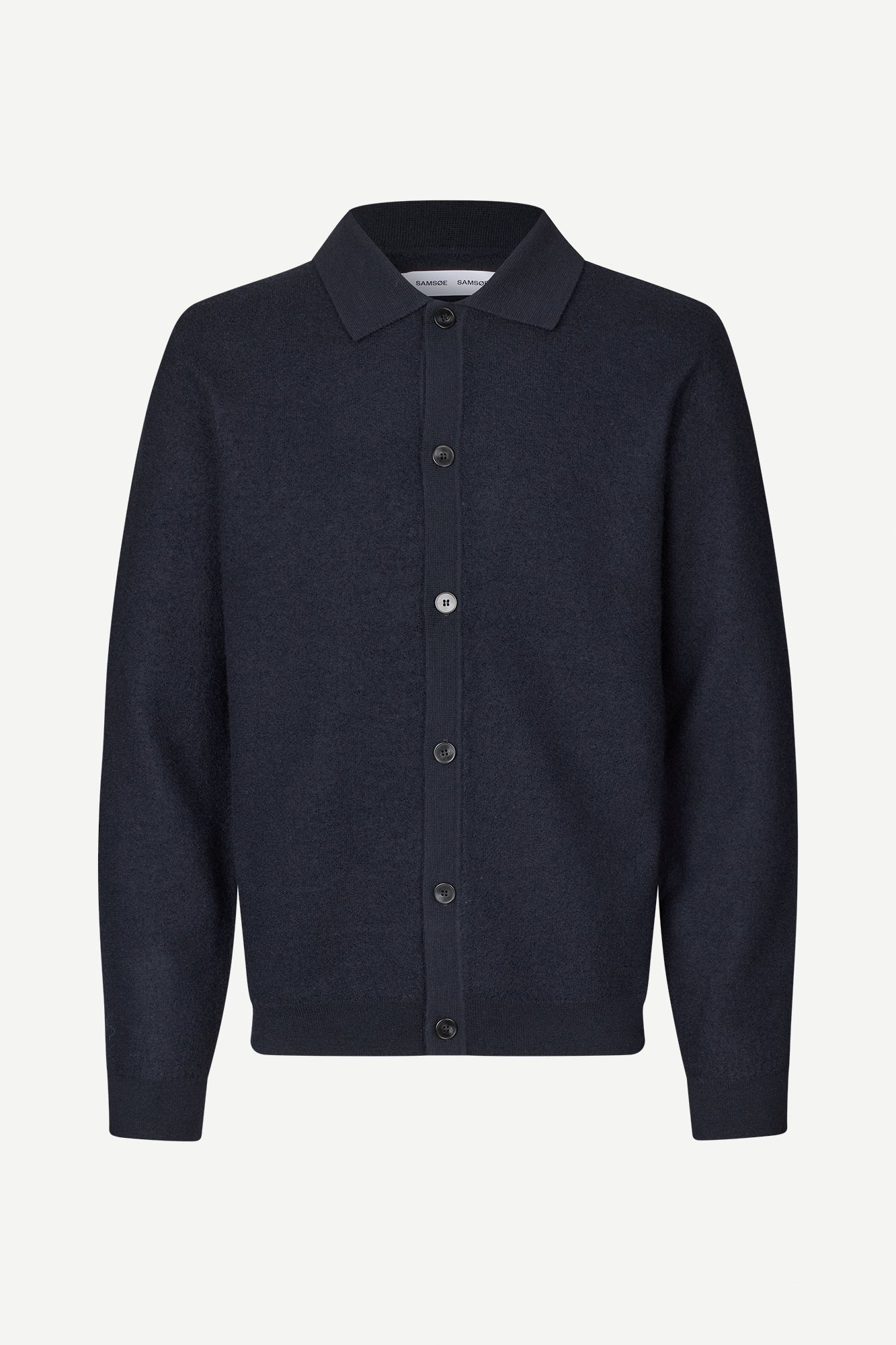 navy wool cardigan with classic collar 