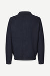 navy wool cardigan with classic collar  rear view