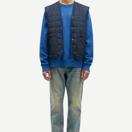 mens navy blue polyester longline coat with concealed placket model shot