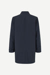mens navy blue polyester longline coat with concealed placket rear view 