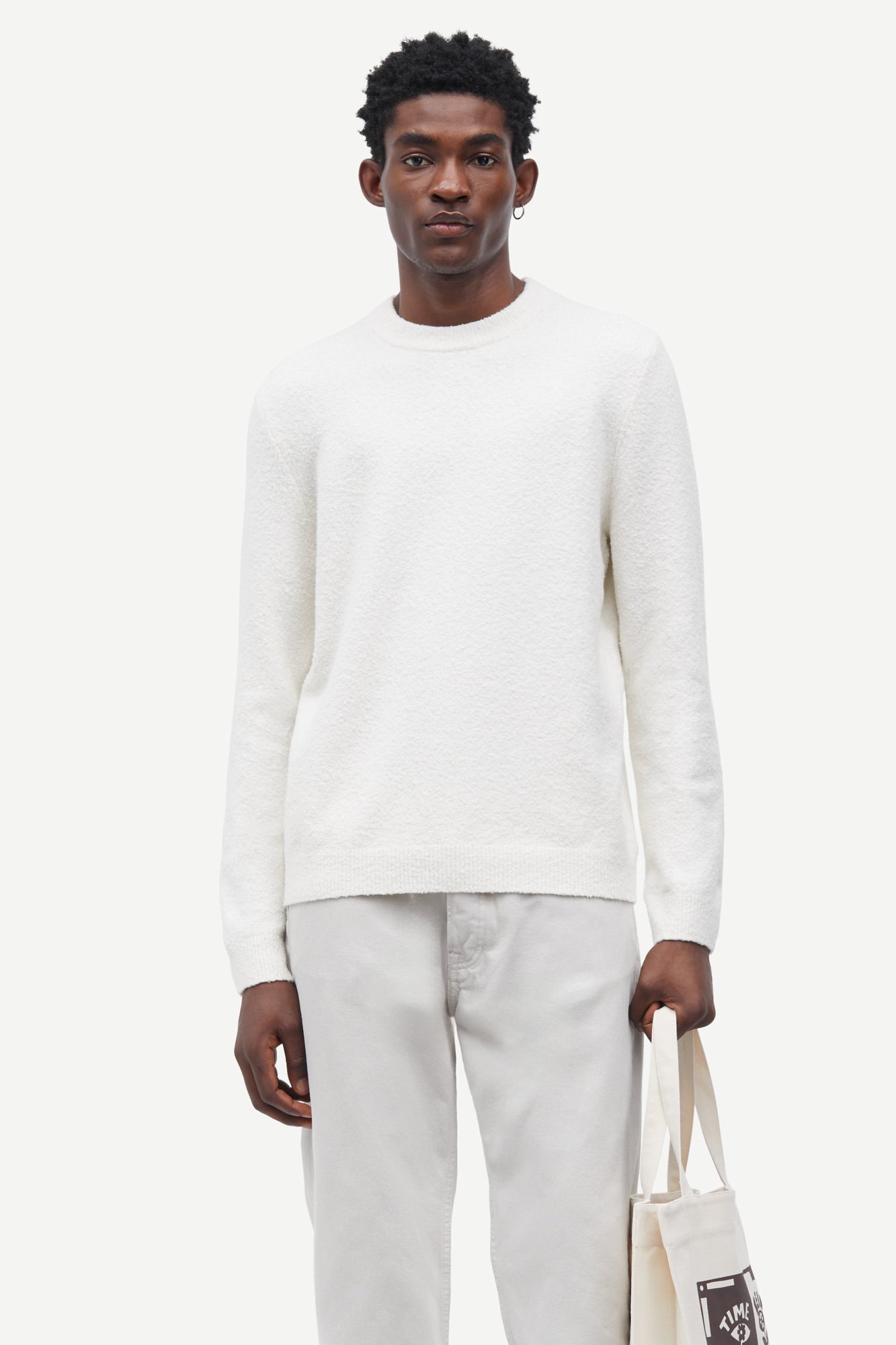 round neck birch cotton mix jumper with rib detailing model shot