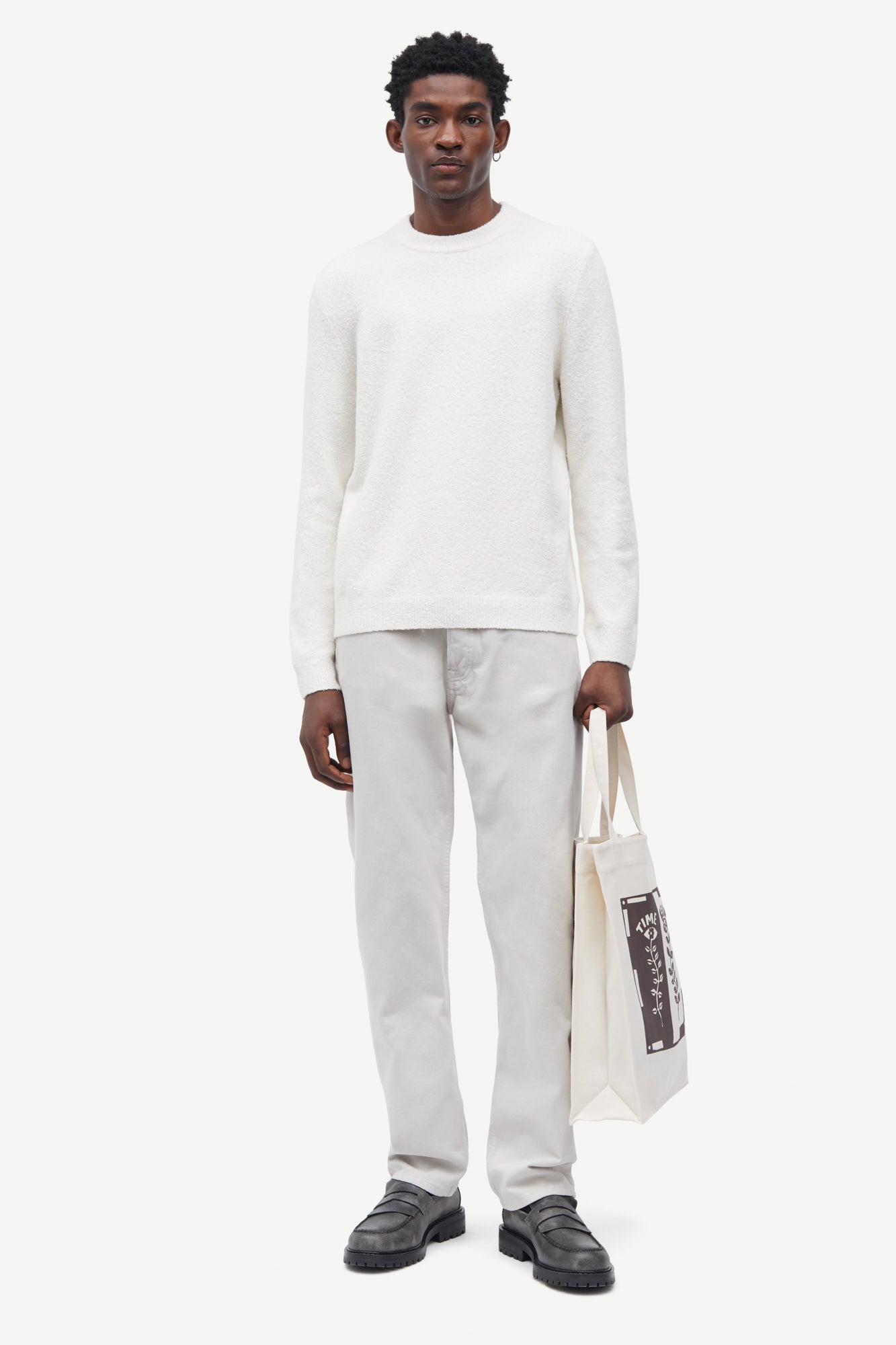 round neck birch cotton mix jumper with rib detailing  model shot