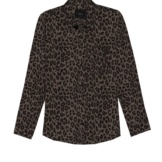 Brown animal print classic shirt with chest pocket