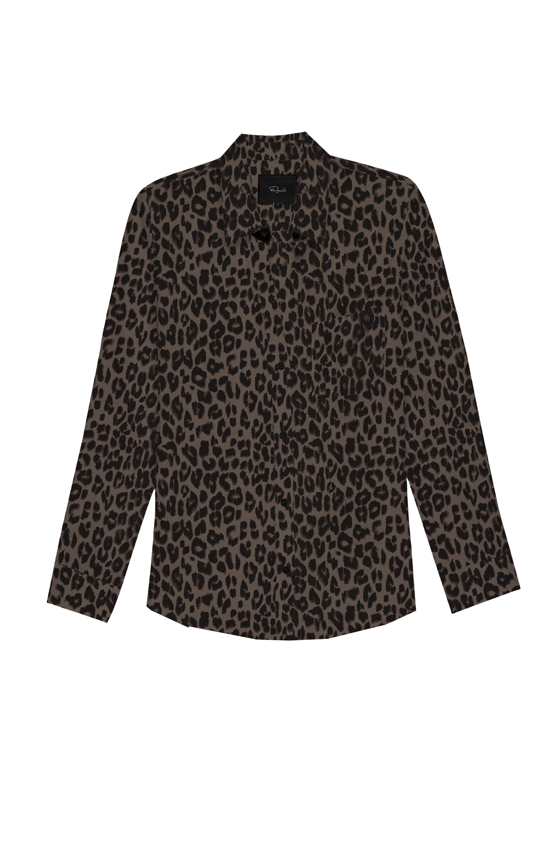 Brown animal print classic shirt with chest pocket