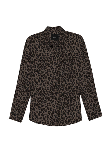Brown animal print classic shirt with chest pocket