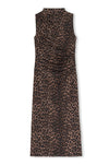 brown animal print sleeveless dress with rouched waist 