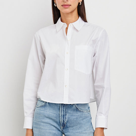 Classic white shirt with button down and regular fit model shot