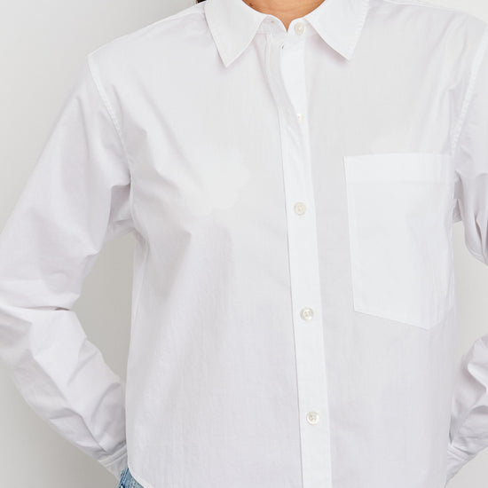 Classic white shirt with button down and regular fit  close up