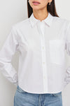 Classic white shirt with button down and regular fit  close up