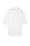 White short sleeve top with v neck, collar and boxy fit