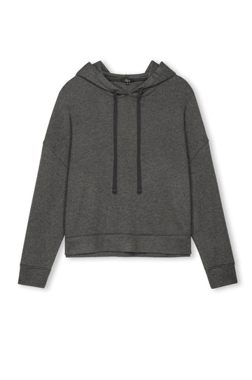 dark grey hoodie with drawstring neck