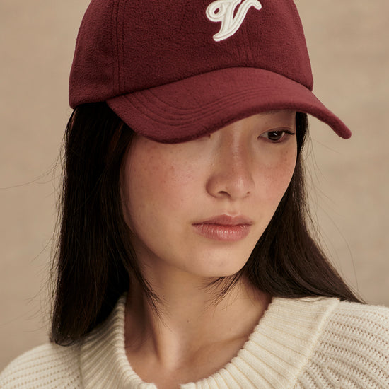 maroon fleece cap with varley emblum