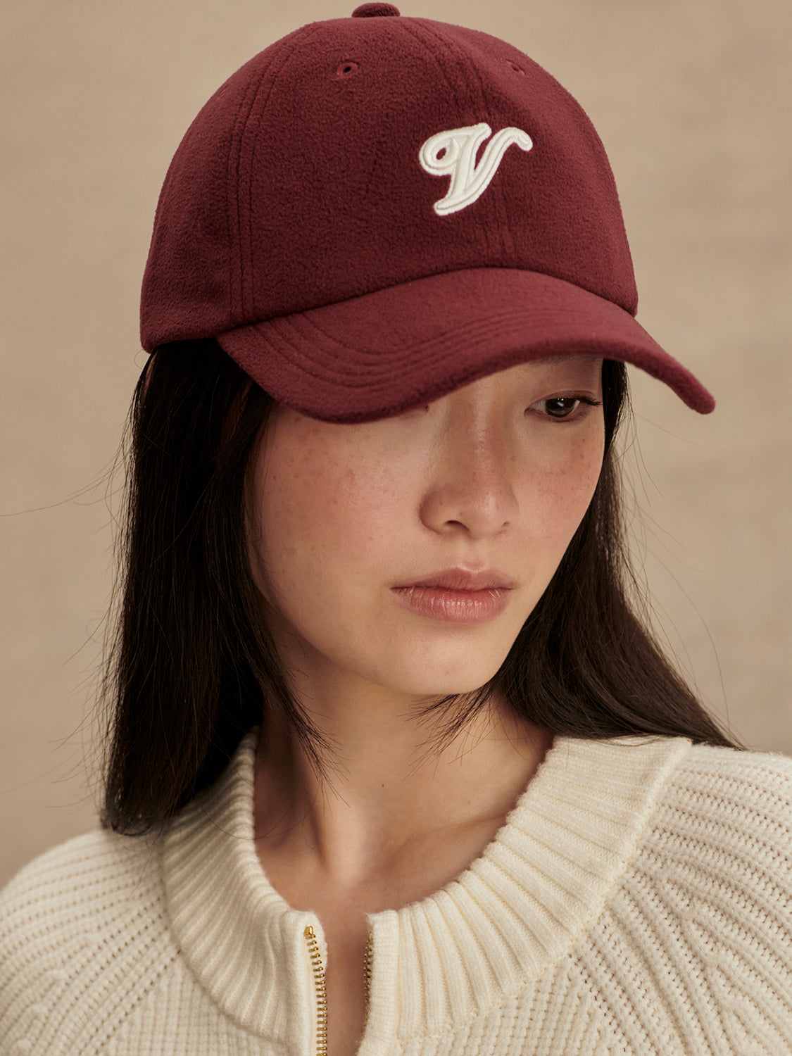 maroon fleece cap with varley emblum