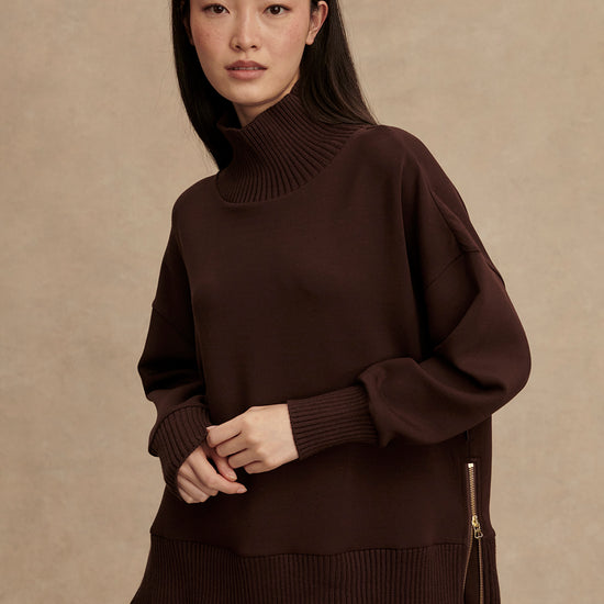 brown jumper with rib detailing and side zip