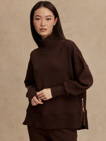 brown jumper with rib detailing and side zip