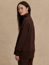 brown jumper with rib detailing and side zip side view from Varley