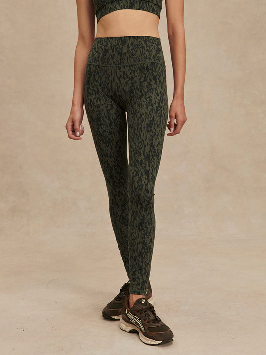 olive green pattern high rise leggings 