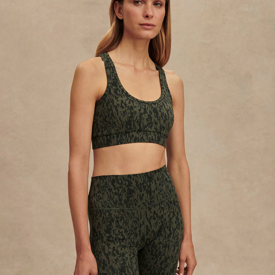 green pattern workout bra with racerback