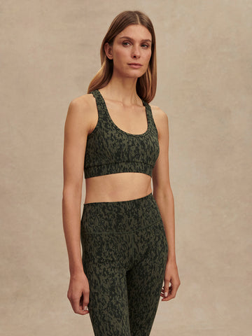 green pattern workout bra with racerback