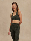 green pattern workout bra with racerback model shot