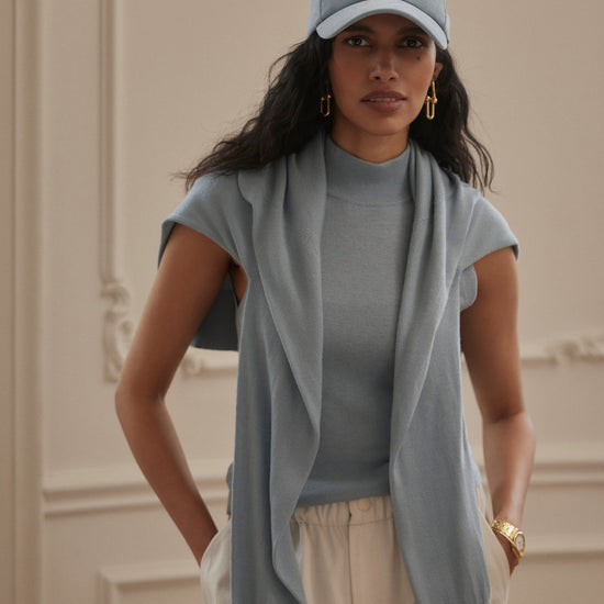 light blue baseball cal with adjustable tab at rear model shot