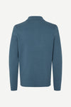 Blue long-sleeve polo shirt with a half zipped placket and relaxed fit rear view