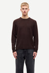 chocolate brown mens crew neck jumper with rib detailing and relaxed fit model shot