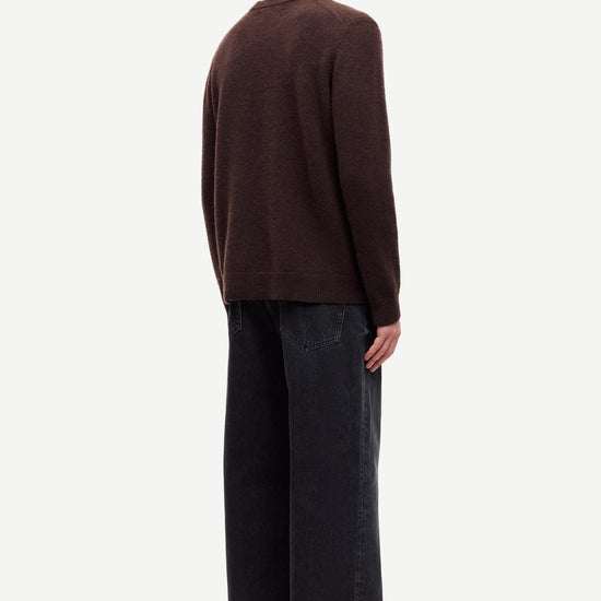 chocolate brown mens crew neck jumper with rib detailing and relaxed fit rear view