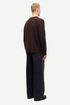 chocolate brown mens crew neck jumper with rib detailing and relaxed fit rear view