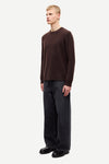chocolate brown mens crew neck jumper with rib detailing and relaxed fit side view