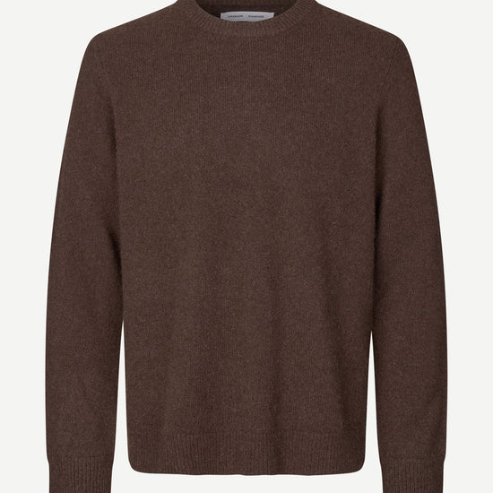 chocolate brown mens crew neck jumper with rib detailing and relaxed fit