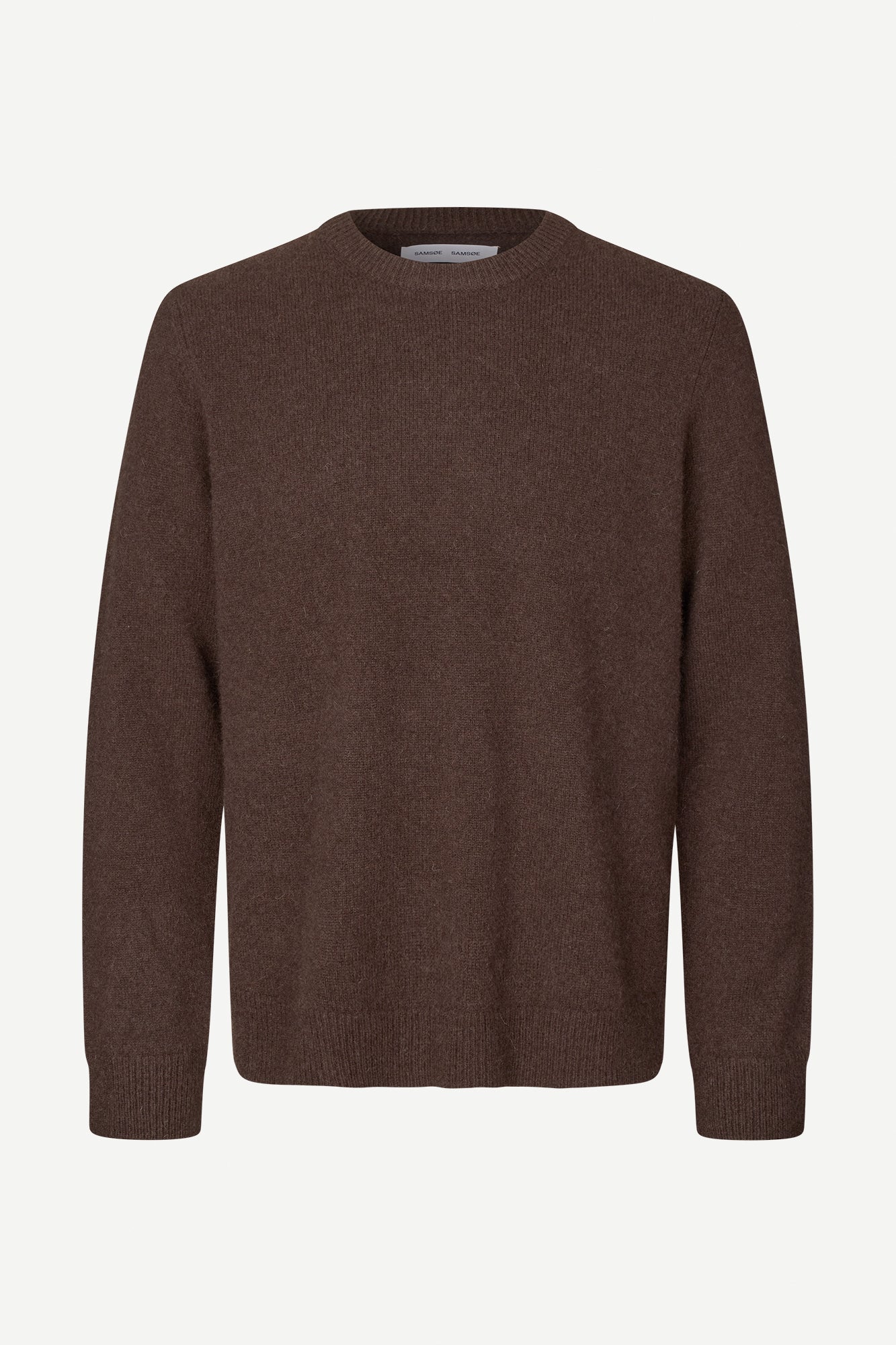 chocolate brown mens crew neck jumper with rib detailing and relaxed fit