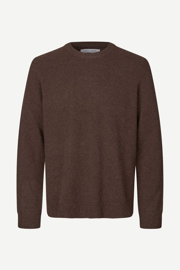 chocolate brown mens crew neck jumper with rib detailing and relaxed fit