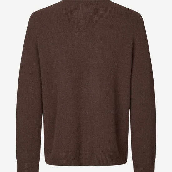 chocolate brown mens crew neck jumper with rib detailing and relaxed fit rear view