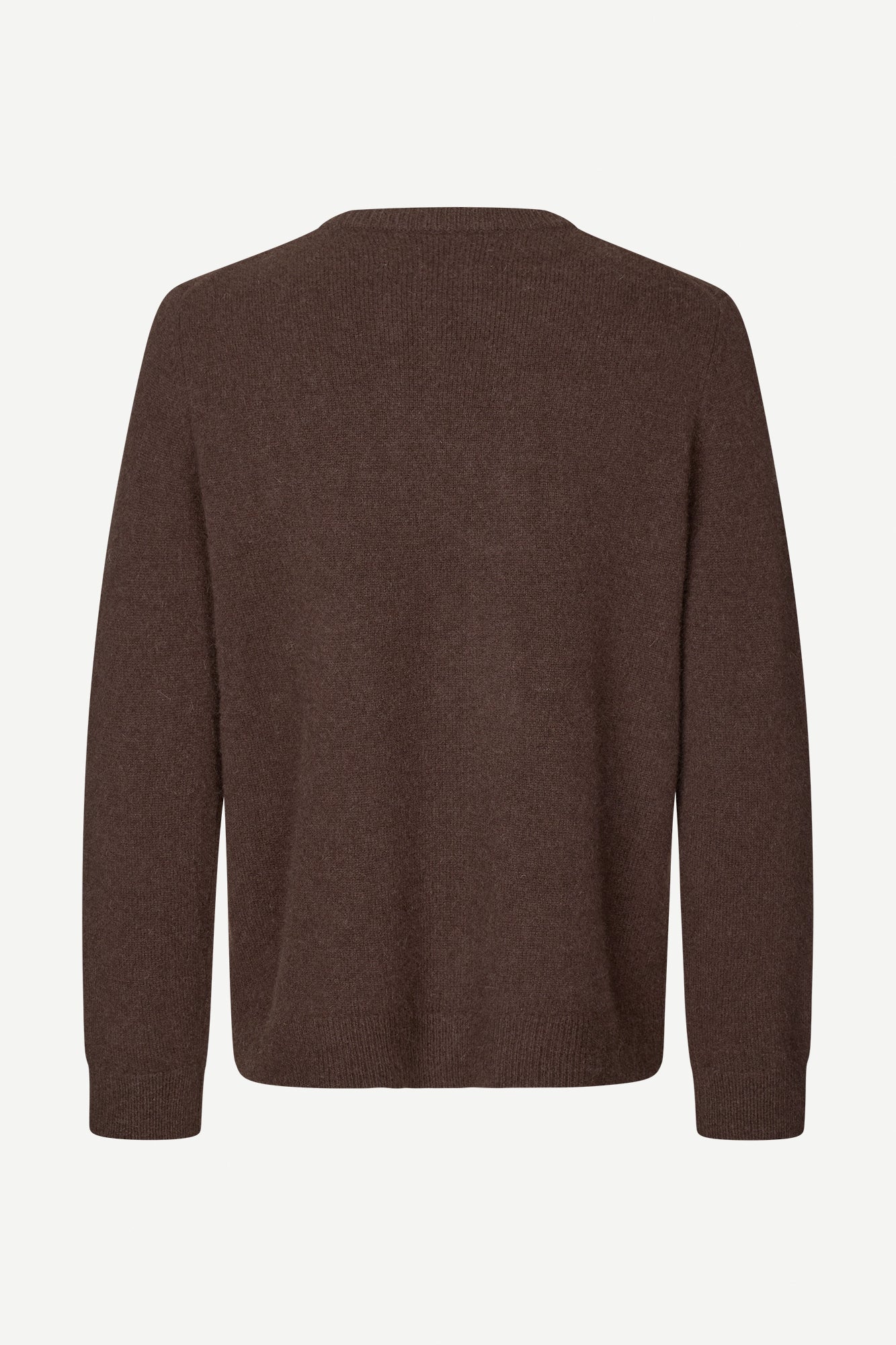 chocolate brown mens crew neck jumper with rib detailing and relaxed fit rear view