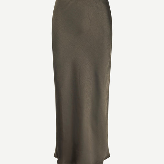 mid length green satin slip skirt