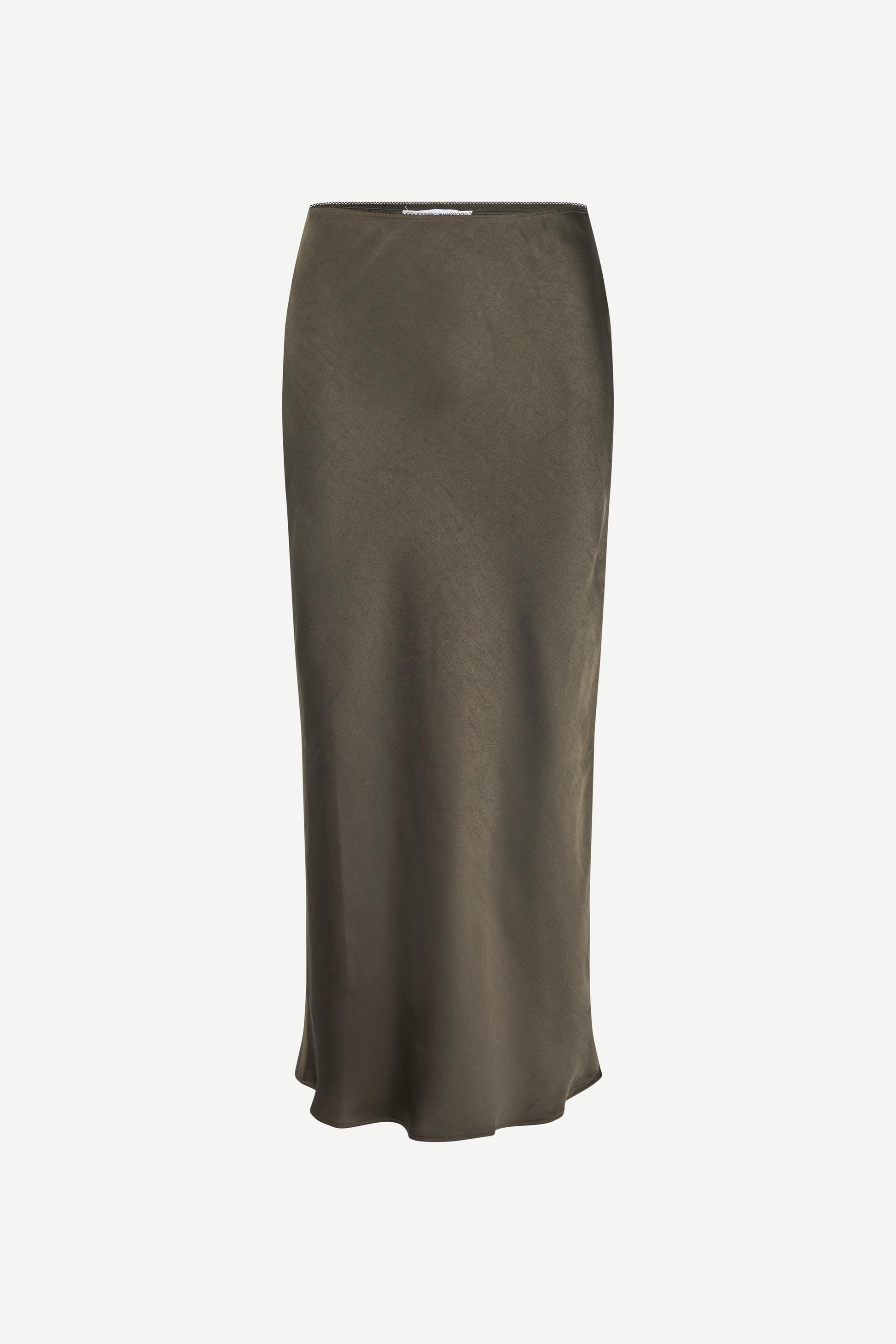 mid length green satin slip skirt