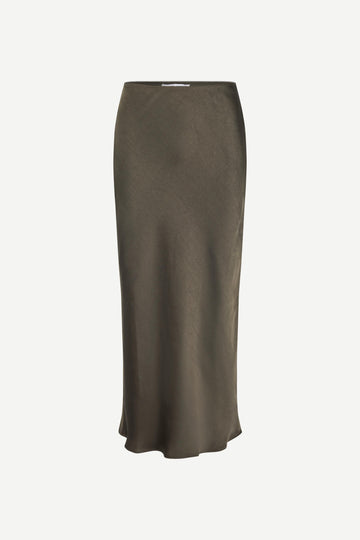 mid length green satin slip skirt