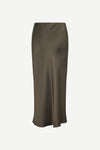 mid length green satin slip skirt rear view