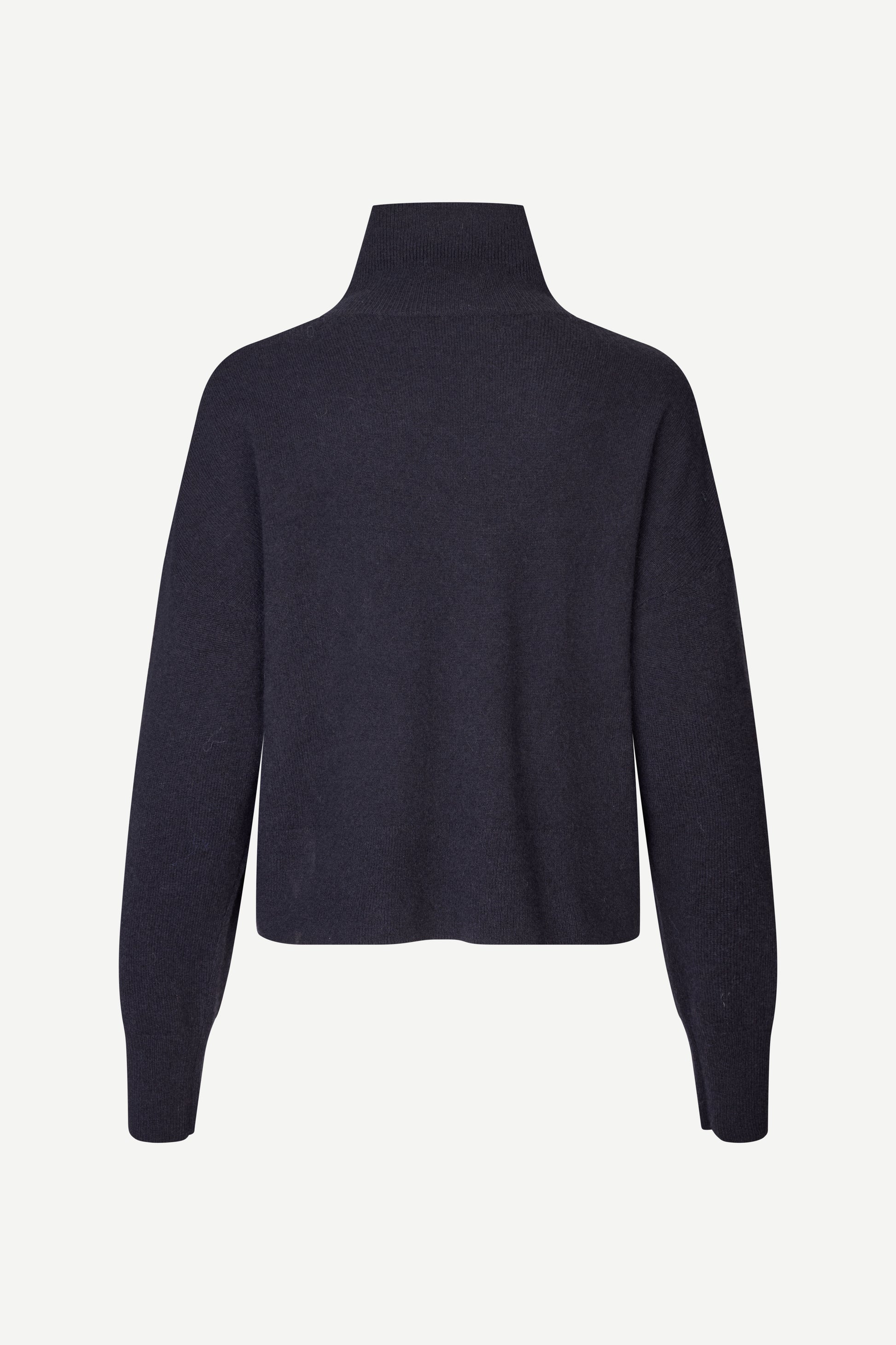 navy blue turtleneck cashmere jumper rear view